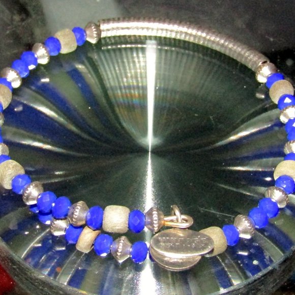 Vintage Alex & Ani Silver & Blue Glass Charms Bracelet Wrap Around - Picture 4 of 5